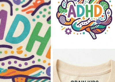 ADHD brain graphic design printed on kids t shirt for NozBoz kids clothing concept